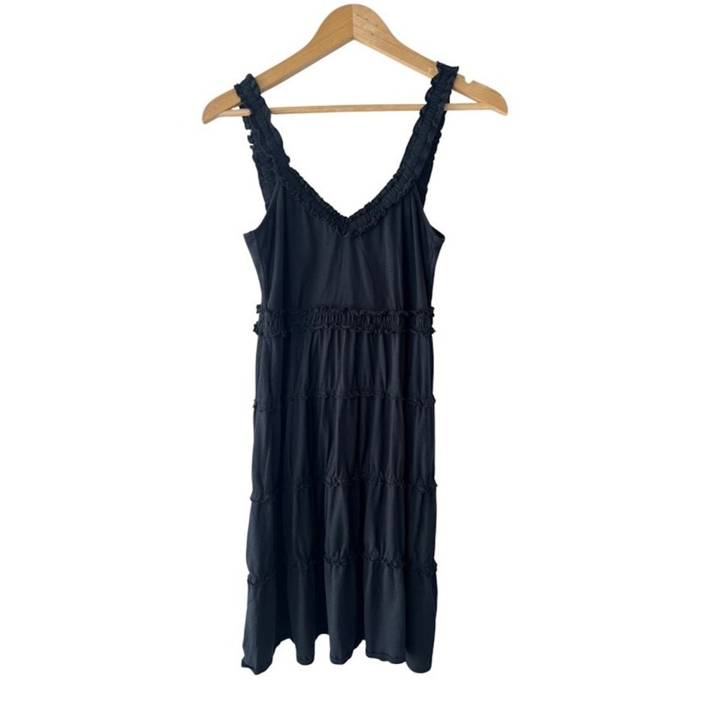 Esprit Black Ruffle Tiered Mini Dress Sleeveless V-Neck Summer Boho Casual S‎